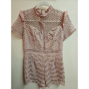 Love Triangle Boho Dusty Rose Romper Size 14 | Feminine Romantic Crochet Lace